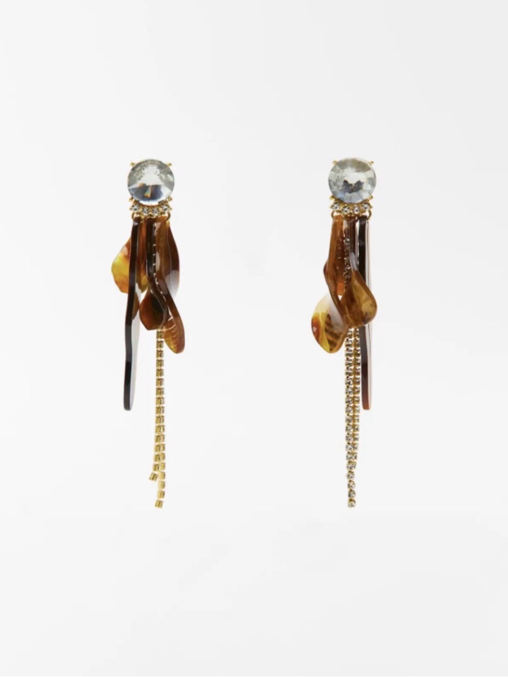 ZARA Amber & Brown Tortoiseshell Drop Earrings with Crystal Dangles